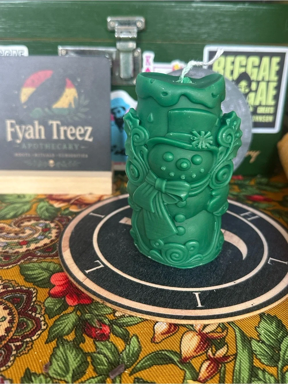 Green Snowman Candle